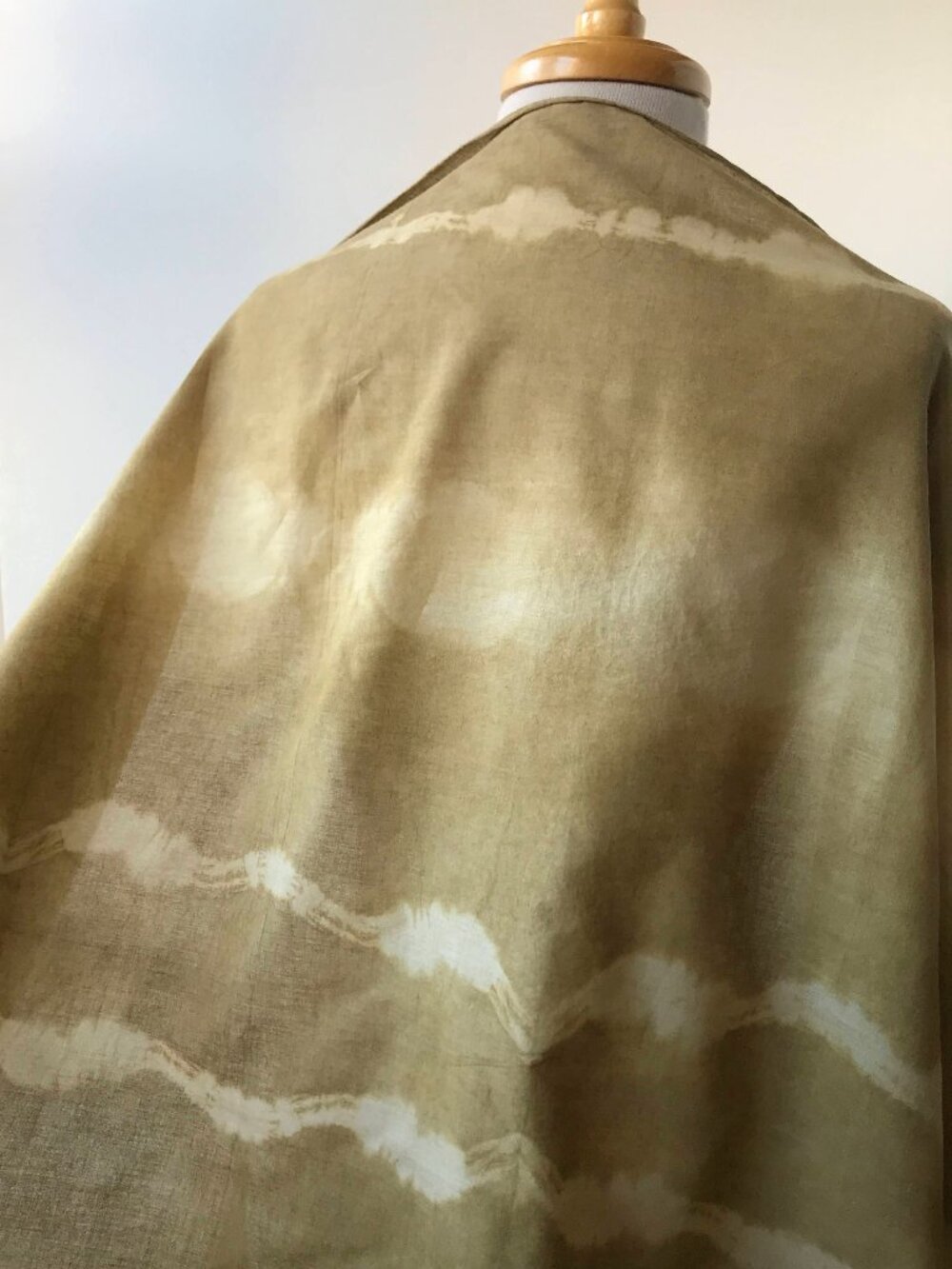 Hand Dyed Cotton Scarf: Khaki Green Tie Dye Textile Art Wrap